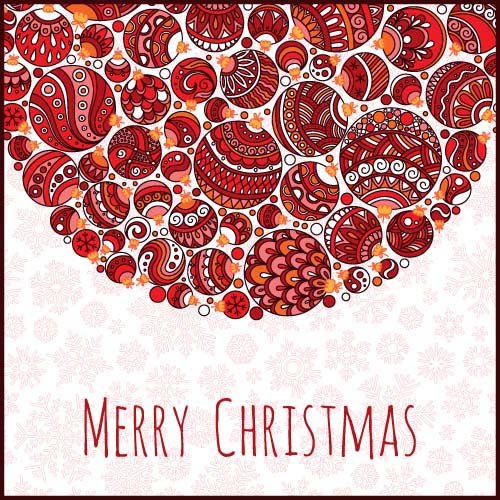 Floral christmas balls with greeting cards vector 06