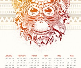 Floral monkey with 2016 calendar vector