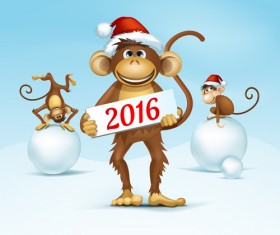 Funny monkey with 2016 new year vectors 02