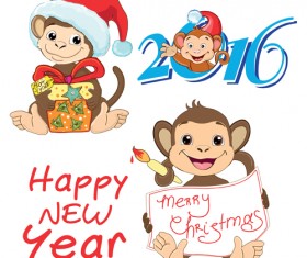 Funny monkey with 2016 new year vectors 03