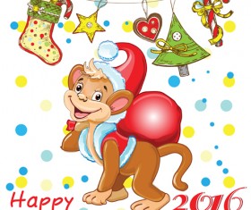 Funny monkey with 2016 new year vectors 04