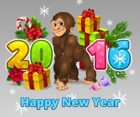 Funny monkey with 2016 new year vectors 06