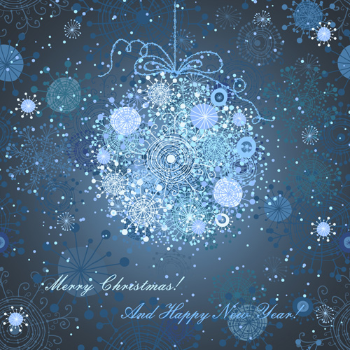 Funny snowflake background with christmas ball vector 01