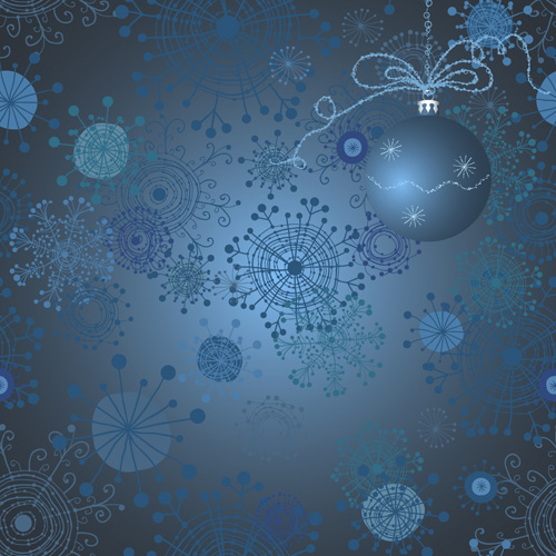 Funny snowflake background with christmas ball vector 02