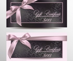 Gift certificate with floral and pink ribbons vector
