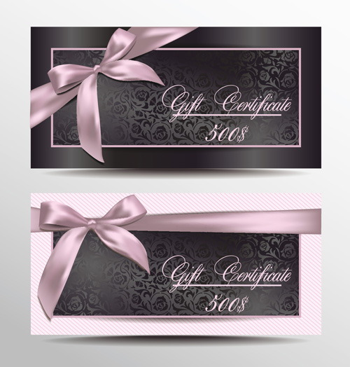 Gift certificate with floral and pink ribbons vector