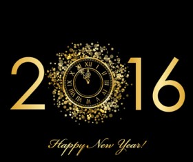 Golden 2016 new year with clock vector