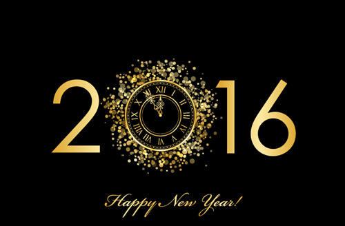 Golden 2016 new year with clock vector