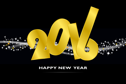 Golden 2016 text with black background vector 01