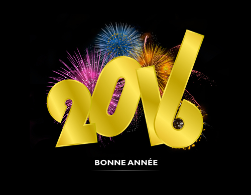 Golden 2016 text with fireworks background vector 02