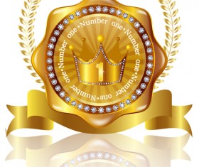 Golden labels with diamonds and laurel wreath vectors 01