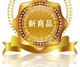 Golden labels with diamonds and laurel wreath vectors 03