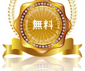 Golden labels with diamonds and laurel wreath vectors 04