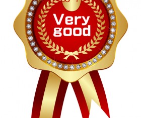 Golden labels with diamonds and laurel wreath vectors 05