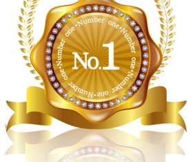 Golden labels with diamonds and laurel wreath vectors 07