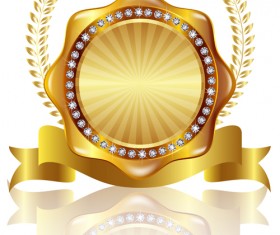 Golden labels with diamonds and laurel wreath vectors 08