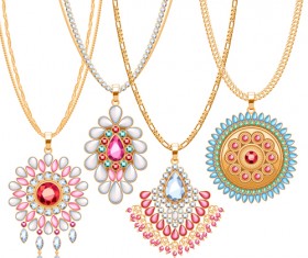 Golden necklace with gemstone vector