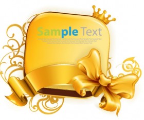 Golden ribbon bow with crown and floral background vector