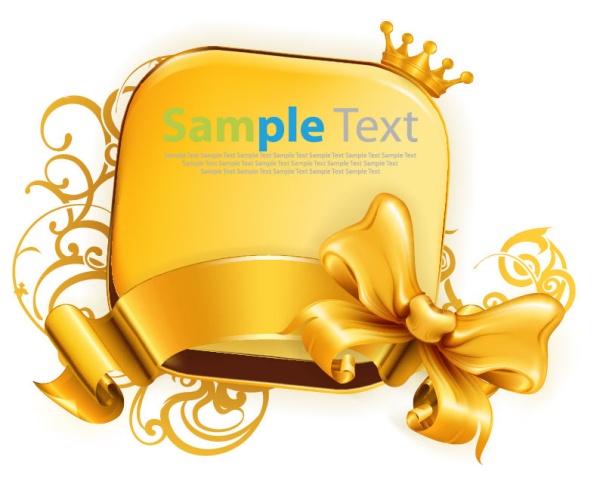 Golden ribbon bow with crown and floral background vector