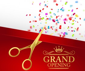 Grand opening with golden scissors background vector 01