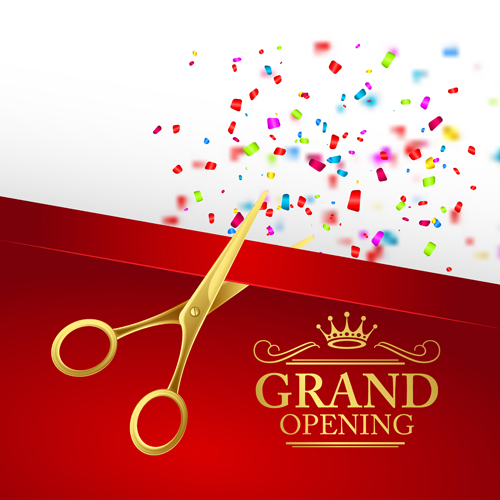 Grand opening with golden scissors background vector 01 free download