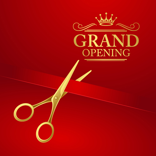 Grand opening with golden scissors background vector 02