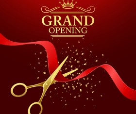 Grand opening with golden scissors background vector 03