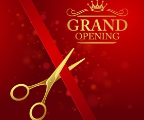 Grand opening with golden scissors background vector 04
