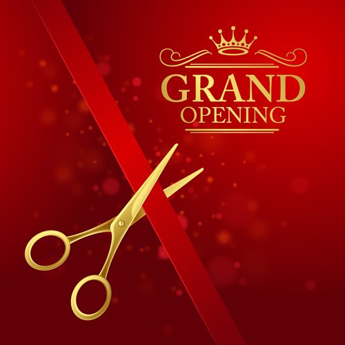 Grand opening with golden scissors background vector 04