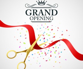 Grand opening with golden scissors background vector 05