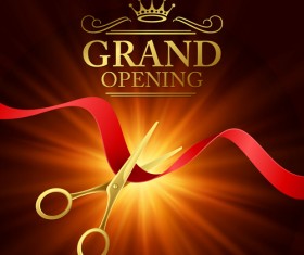 Grand opening with golden scissors background vector 06