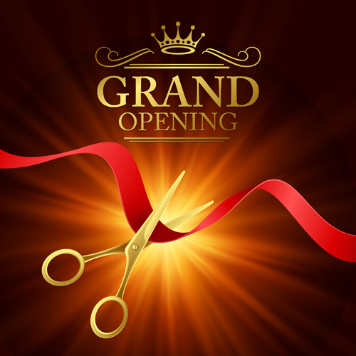 Grand opening with golden scissors background vector 06 free download