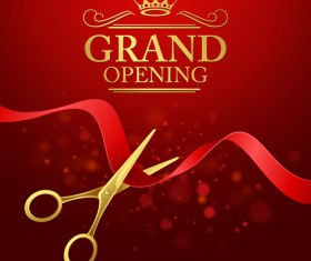Grand opening with golden scissors background vector 07