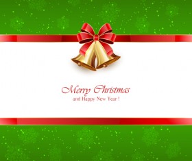 Green Christmas background with bells and red bow vector