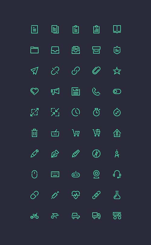 Green outline mini web icons set