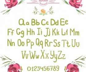 Green watercolor alphabet with numbers vector