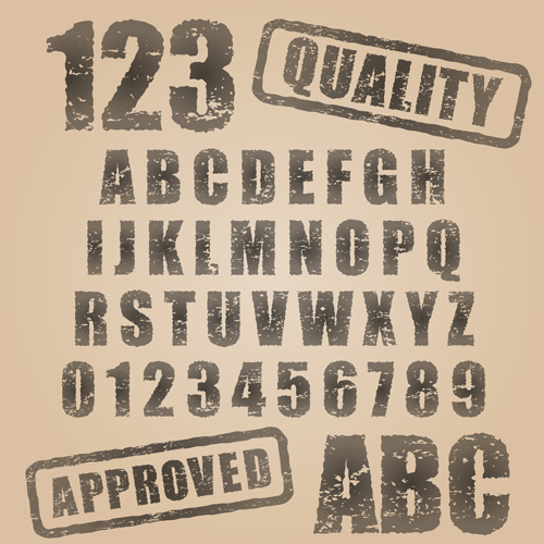 Grunge styles alphabets with numbers vector.rar