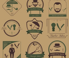 Haircuts and beards salon labels vector 01