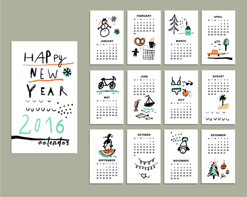 Hand drawn 2016 calendars creative vector