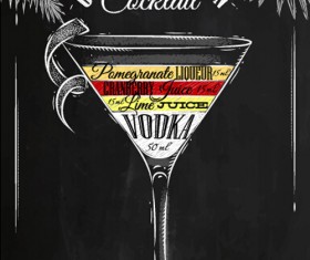 Hand drawn alcoholic cocktails with blackboard poster vector 01