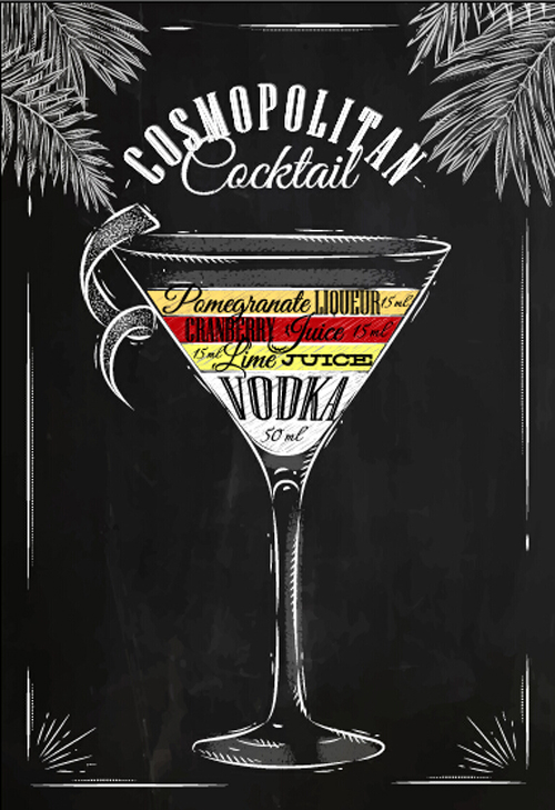 Hand drawn alcoholic cocktails with blackboard poster vector 01