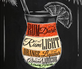 Hand drawn alcoholic cocktails with blackboard poster vector 02