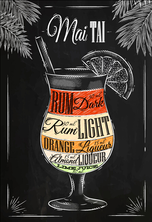 Hand drawn alcoholic cocktails with blackboard poster vector 02