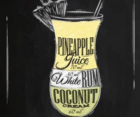 Hand drawn alcoholic cocktails with blackboard poster vector 03