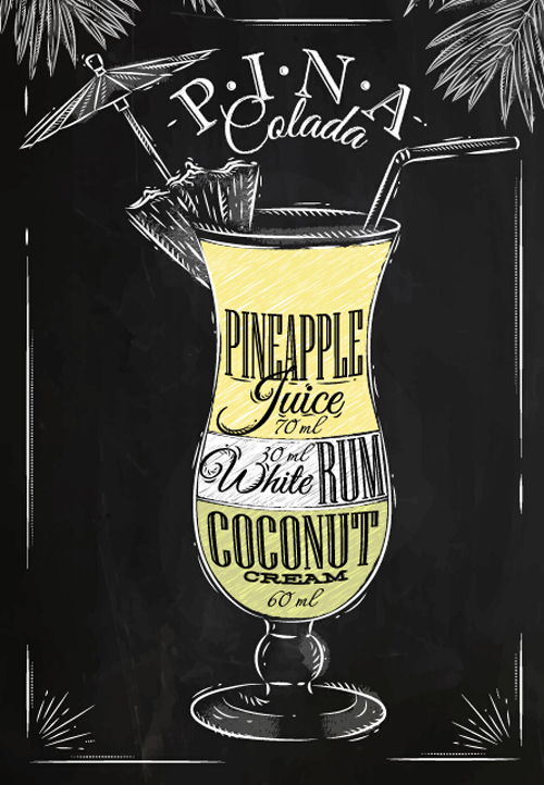 Hand drawn alcoholic cocktails with blackboard poster vector 03