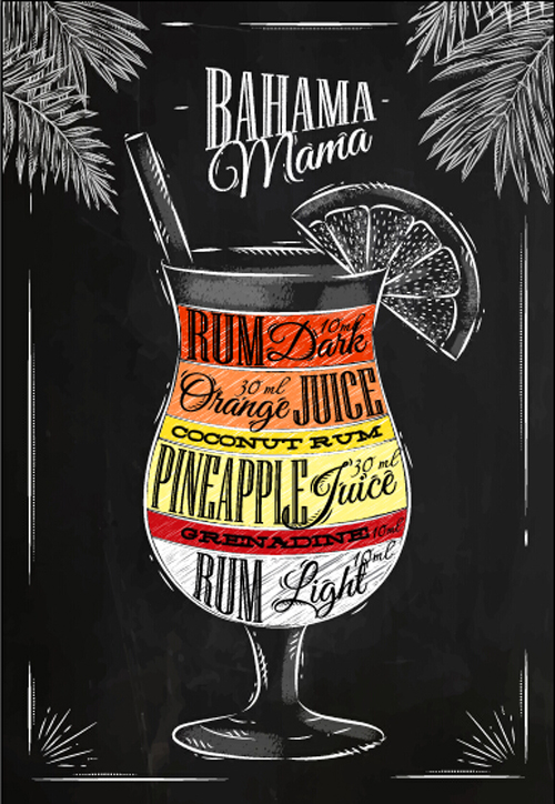 Hand drawn alcoholic cocktails with blackboard poster vector 04