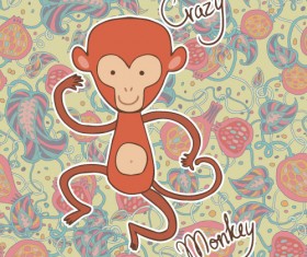 Hand drawn monkey with seamless pattern vector