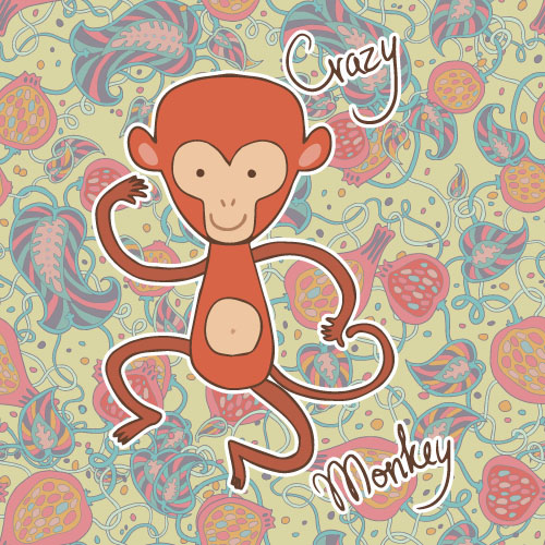 Hand drawn monkey with seamless pattern vector