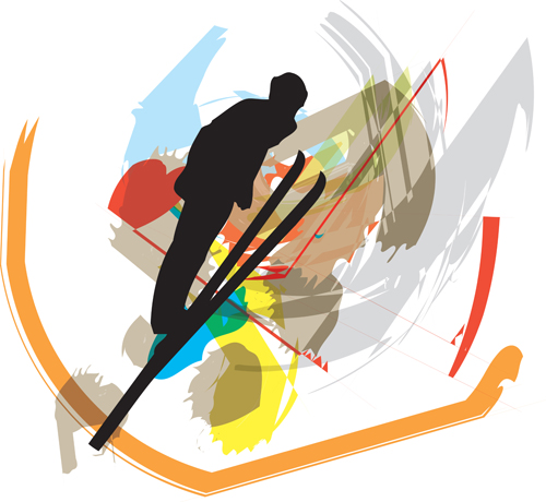 Hand drawn skiing sketch vector design 01