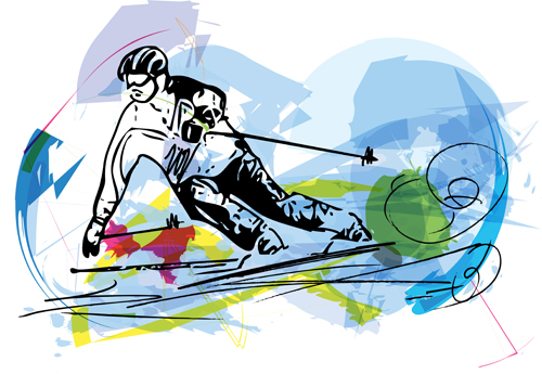 Hand drawn skiing sketch vector design 09